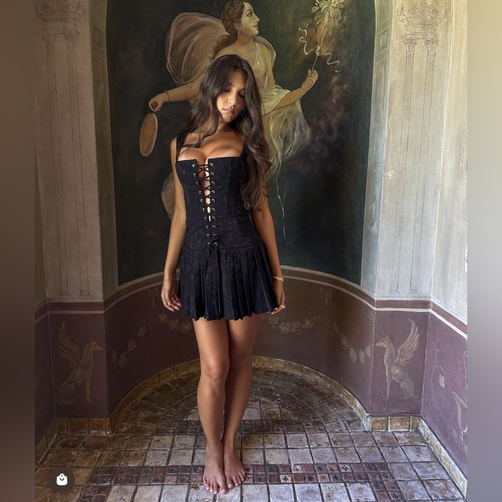 House of CB TALIA BLACK PLEATED MINI DRESS